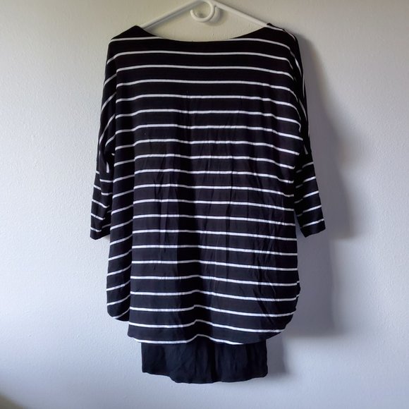 White House Black Market (Black and white strip top with half sleeves) - Picture 2 of 11